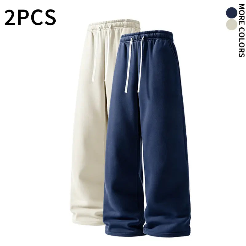 SPEEALER Men’s 2-Pack Warm Fleece Wide-Leg Pants - Personalized Stylish Menswear, Loose Sports Pants, Winter Casual Streetwear Essential Bottoms