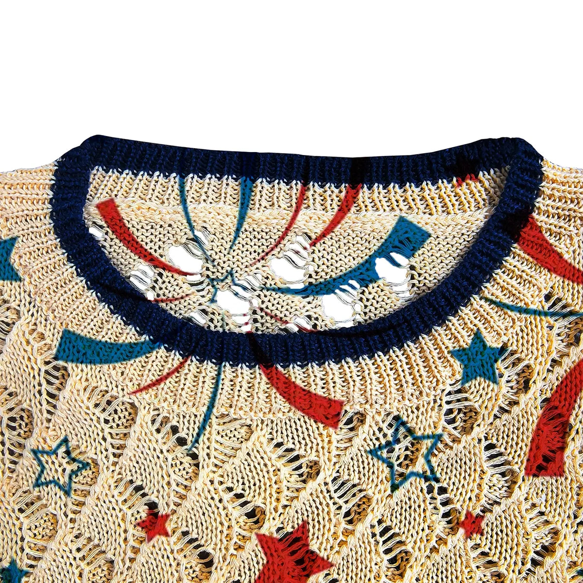 Women's Elegant Fireworks Star Independence Day Print Round Neck Sweater Vest, Casual Sleeveless Knit Top, Breathable Summer Clothing