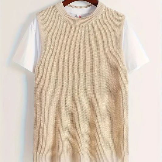 Men's Waffle Knit Vest 2026 New Style Menswear, Japanese City Boy Loose Sleeveless Layering Round Neck Tank Top, Casual Short Fitted Top, Classic