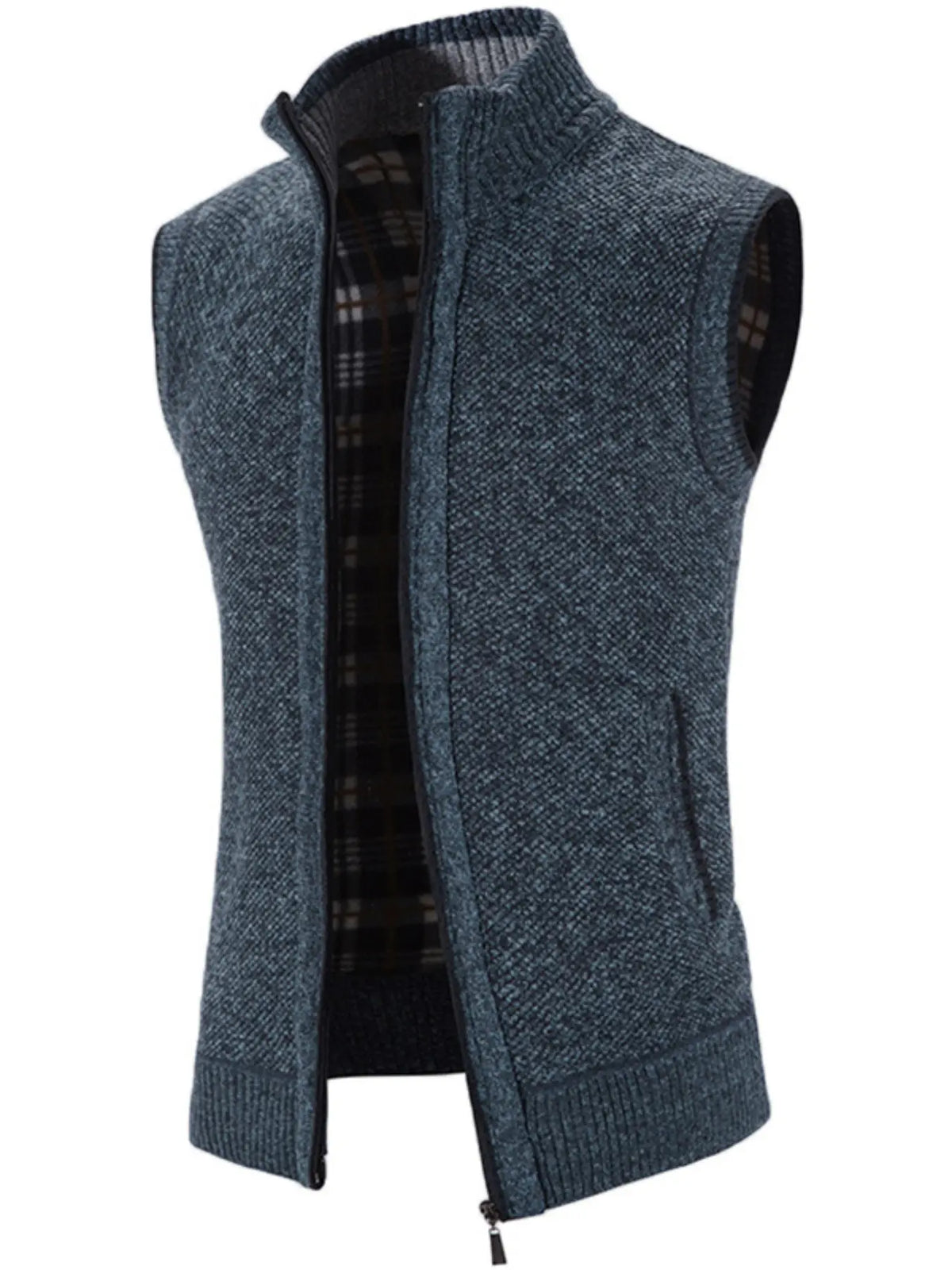 Men's Knitted Vest, Aesthetic High-Quality Blend Fabric, Soft and Warm, Zipper Neck Design, Pocket Details, Fleece Lining, Fall Winter Essential Tops