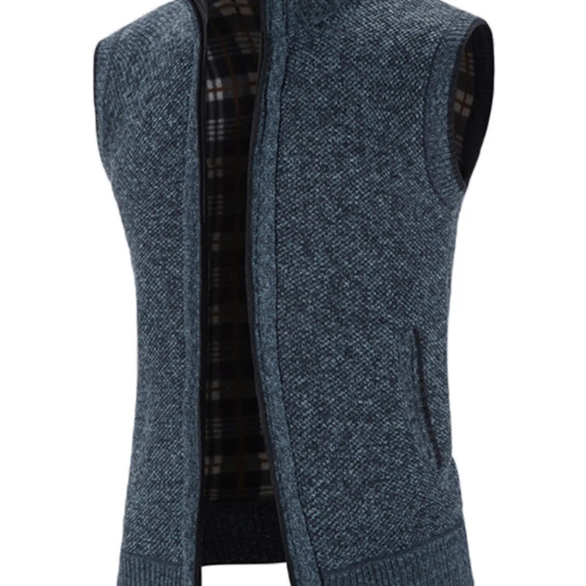 Men's Knitted Vest, Aesthetic High-Quality Blend Fabric, Soft and Warm, Zipper Neck Design, Pocket Details, Fleece Lining, Fall Winter Essential Tops