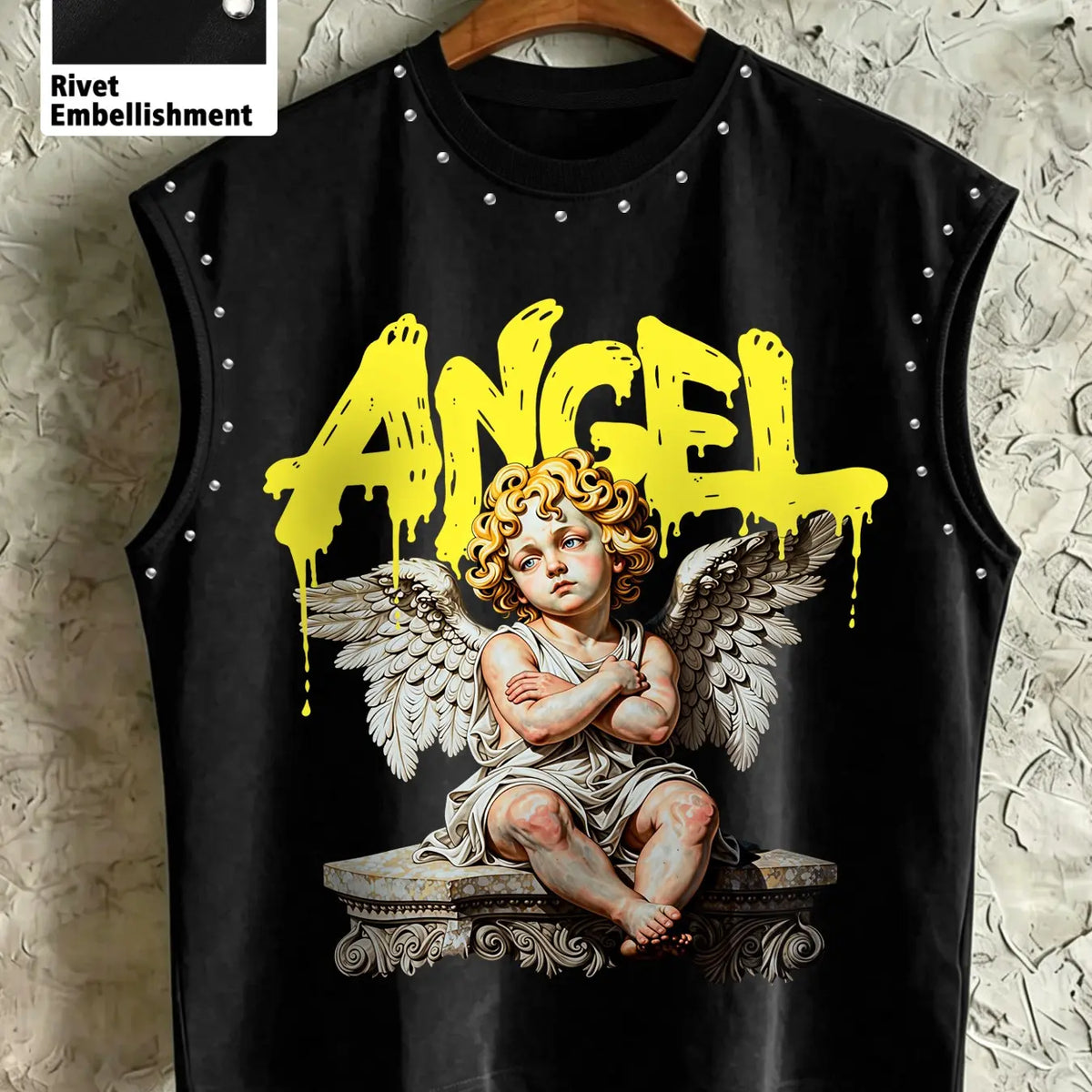 Men's Casual Loose Tank Top, Angel Angel Print, Comfortable Breathable Fabric, Streetwear for Music Festivals, Trendy Store Visits
