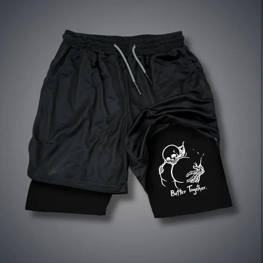 Men's Double-Layer Graphic Shorts - Black, Camo - Streetwear, Vacation Outfits - Bottoms for Menswear Ensembles