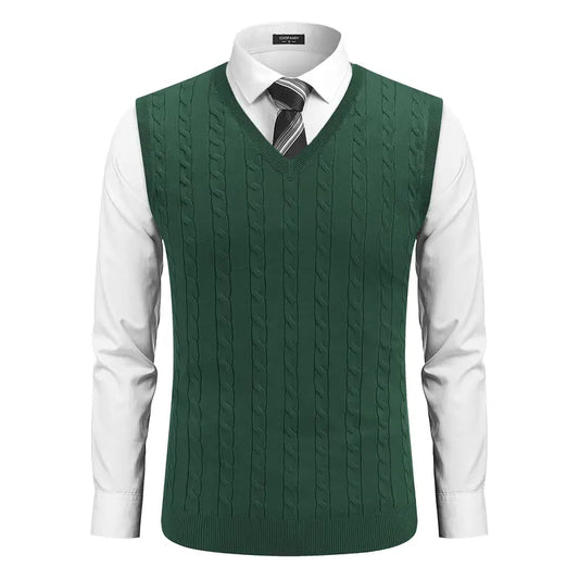COOFANDY Menswear Men's V-Neck Slim-Fit Ribbed Cable-Knitted Sleeveless Pullover Sweater Vest, Stretchable Soft Lightweight Polyester Fabric, Machine Washable US Sizes, Formal-Casual Thermal Tops for Business Office