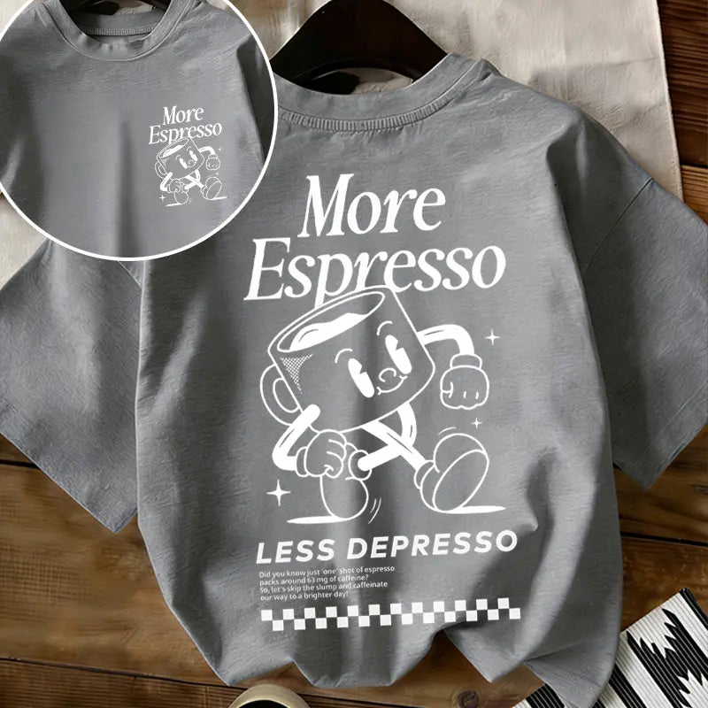 More Espresso Less Depresso Retro Cartoon Tee | Coffee Lover Vibe Oversized Shirt,Sadness Sippy Cup More Espresso Less Depresso Tee | Cute Retro Character Aesthetic Top,Unisex / men & women