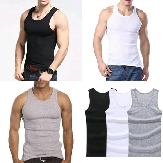 DIAMOND STAR Men's Tag-Free Rib Crew Neck Fitted Tank Tops (Pack of 6) - Soft Cotton Blend Fabric, No-Tag Slim Fit Plain Stretchy Undershirts, Comfortable for Work & Waist-Layered Year-Round Wear