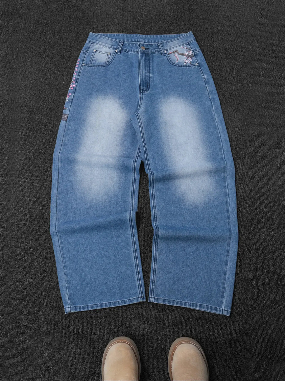 Men's New Washed Loose Denim Jeans, Baggy Wide Leg, Fashionable Embroidered Casual Style, Versatile All-Season Wear, Comfortable & Stylish Design