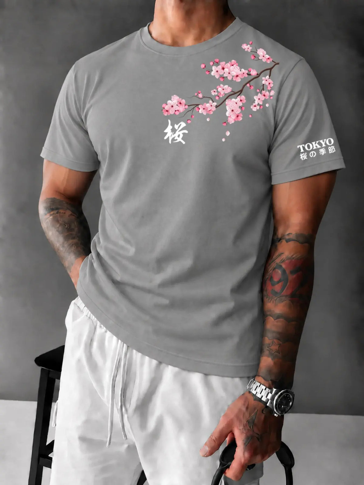 Men's Tokyo Cherry Blossom Fitted T‑Shirt, Casual Japanese Streetwear Tee, Breathable Soft Summer Top#CherryBlossomTee #TokyoStreetwear #JapanesePrintTShirt #FittedTee #TikTokMadeMeBuyIt #StreetwearFashion #SummerTees