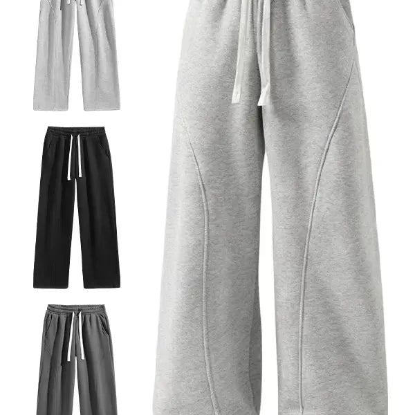 summervibes Men's Solid-Color Drawstring Pants with Curved Blade Design—relaxed fit suitable for all seasons. Street-style men's trousers perfect for everyday wear and layering. Menswear Beige daily wear pant