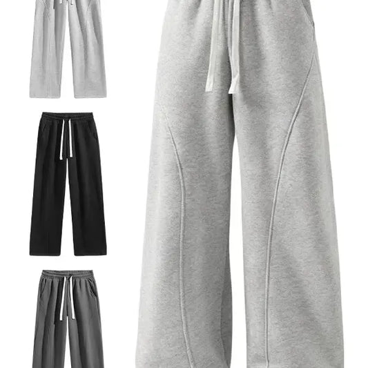 summervibes Men's Solid-Color Drawstring Pants with Curved Blade Design—relaxed fit suitable for all seasons. Street-style men's trousers perfect for everyday wear and layering. Menswear Beige daily wear pant