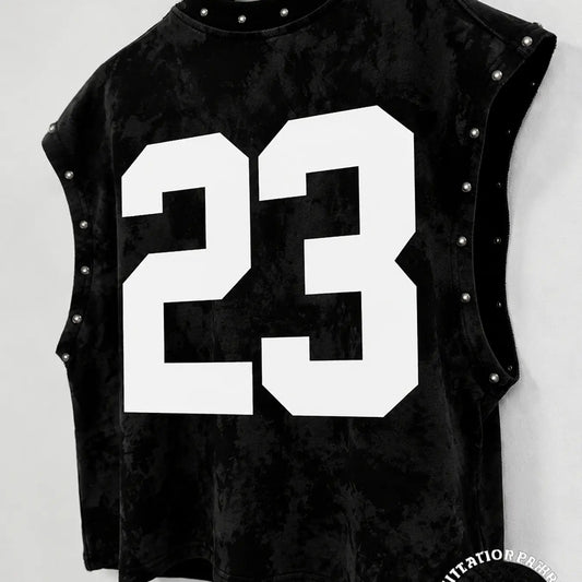 Men's Graphic Vest, Casual H-Type Crop Top, Fitted Streetwear for Outdoor & Campus, Trendy Fashion for Daily Wear