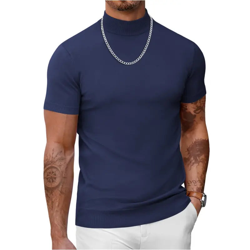 COOFANDY Men's Mock Turtleneck Sweater Short Sleeve Casual Basic Tops Ribbed Knit Pullover Solid Tee