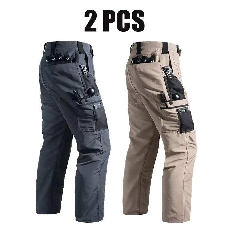 Men's 4-Pack 230g Military-Inspired Multi-Pocket Utility Cargo Pants, Plain Loose Baggy Cut Trousers with Button-Zip Fly, Male Clothing for Back to School First Day Outfits