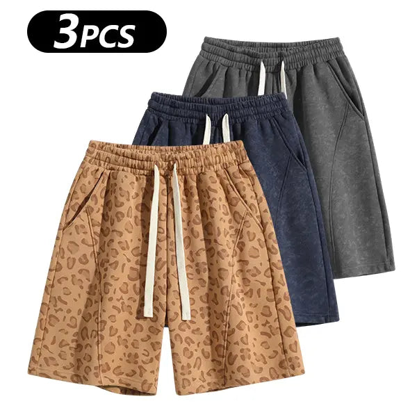 Men's Cotton Blend Sweat Shorts Casual Athletic Lounge, Loose Fit Drawstring with Pockets, Leopard Print Acid Wash, for Summer Workouts, Streetwear & Gym-to-Lounge