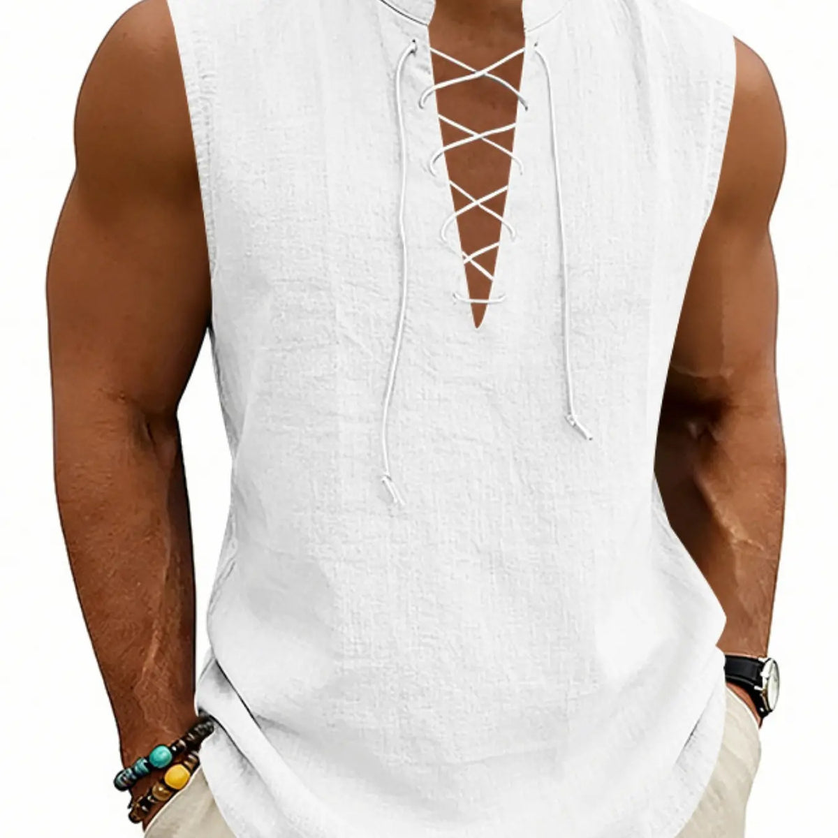 2026 American Summer Loose Men's Viking Medieval Drawstring Linen Breathable Sleeveless Tank Top Vest, Comfortable and Stylish Unisex Design, Loose Fitting Vest