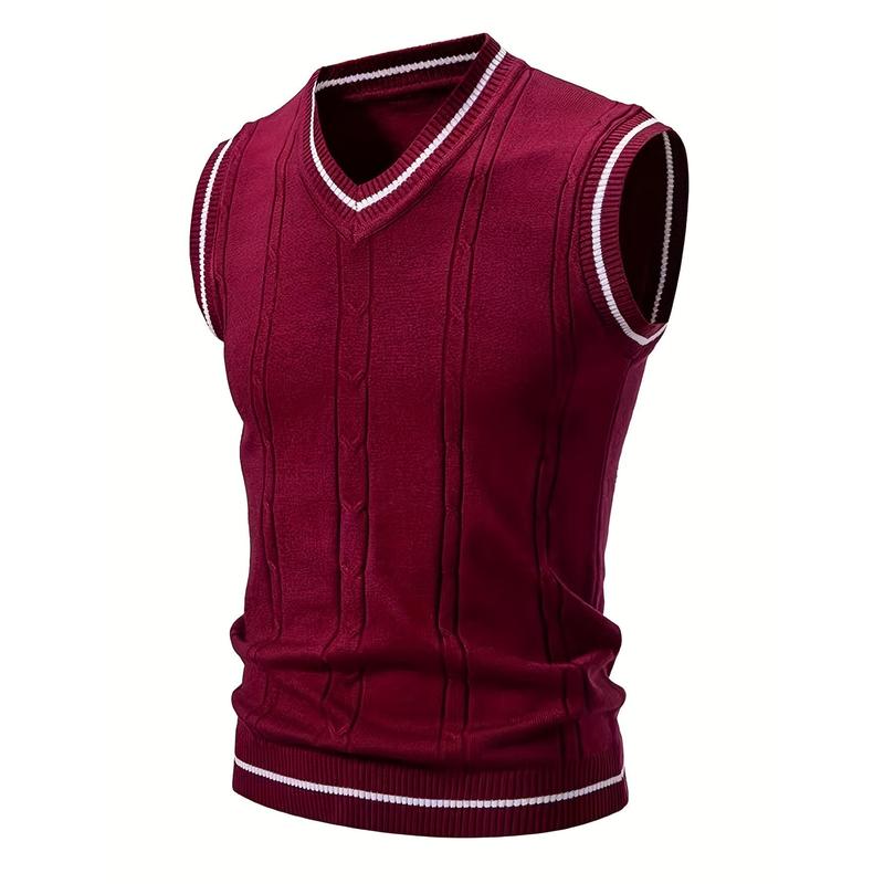 Men's V-Neck Twisted Knit Viscose Rayon Vest - Menswear Breathable Sleeveless Vest, Regular Fit, Medium Stretch, Pull-On Casual Tops, TikTok Shop New Arrival