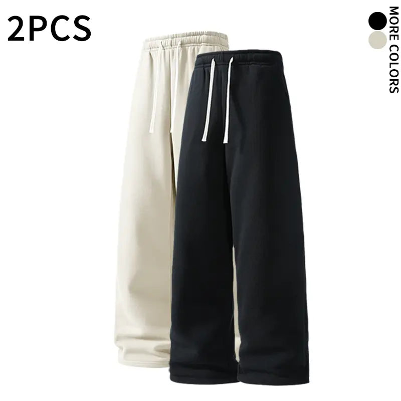 SPEEALER Men’s 2-Pack Warm Fleece Wide-Leg Pants - Personalized Stylish Menswear, Loose Sports Pants, Winter Casual Streetwear Essential Bottoms