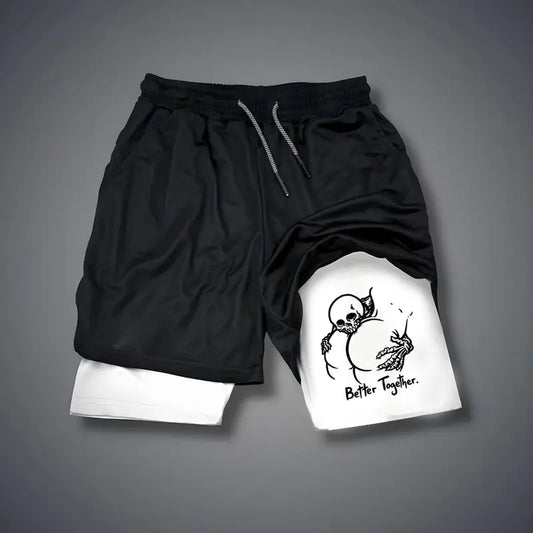 Men's Double-Layer Graphic Shorts - Black, Camo - Streetwear, Vacation Outfits - Bottoms for Menswear Ensembles