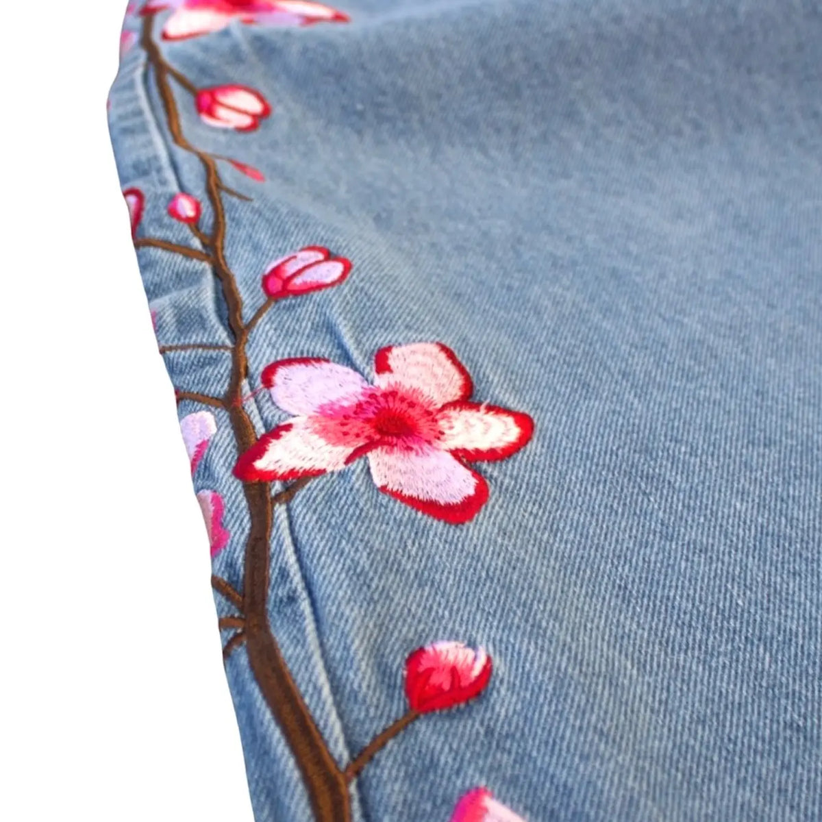 New Traditional Style Men's Wide Leg Baggy Denim Jeans, Embroidered Denim Jeans, Washed Light Blue, Side Floral Embroidery, Straight Fit Long Pants, Trendy Casual Fashion