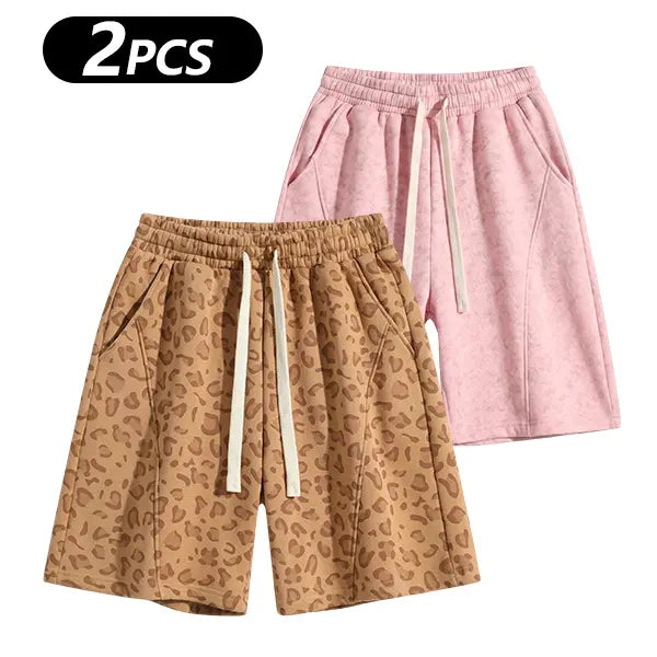 Men's Cotton Blend Sweat Shorts Casual Athletic Lounge, Loose Fit Drawstring with Pockets, Leopard Print Acid Wash, for Summer Workouts, Streetwear & Gym-to-Lounge
