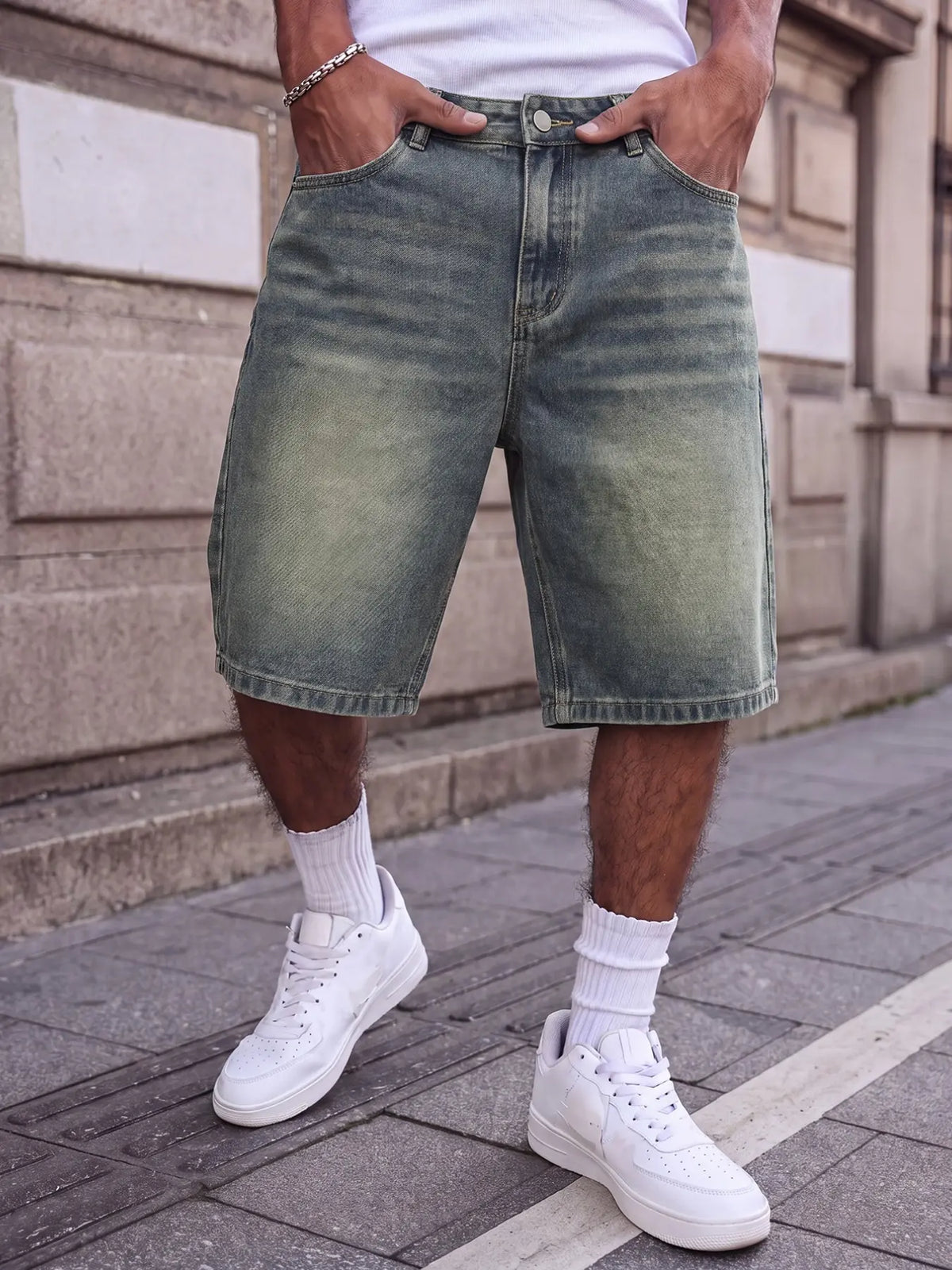 Men’s Black and Gray Loose Washed Denim Shorts Denim Clothing, Street Style, Non-Stretch Summer Streetwear, Sizes XS–XXL (Label W30–W40, Size S Fits 32-Inch Waist)