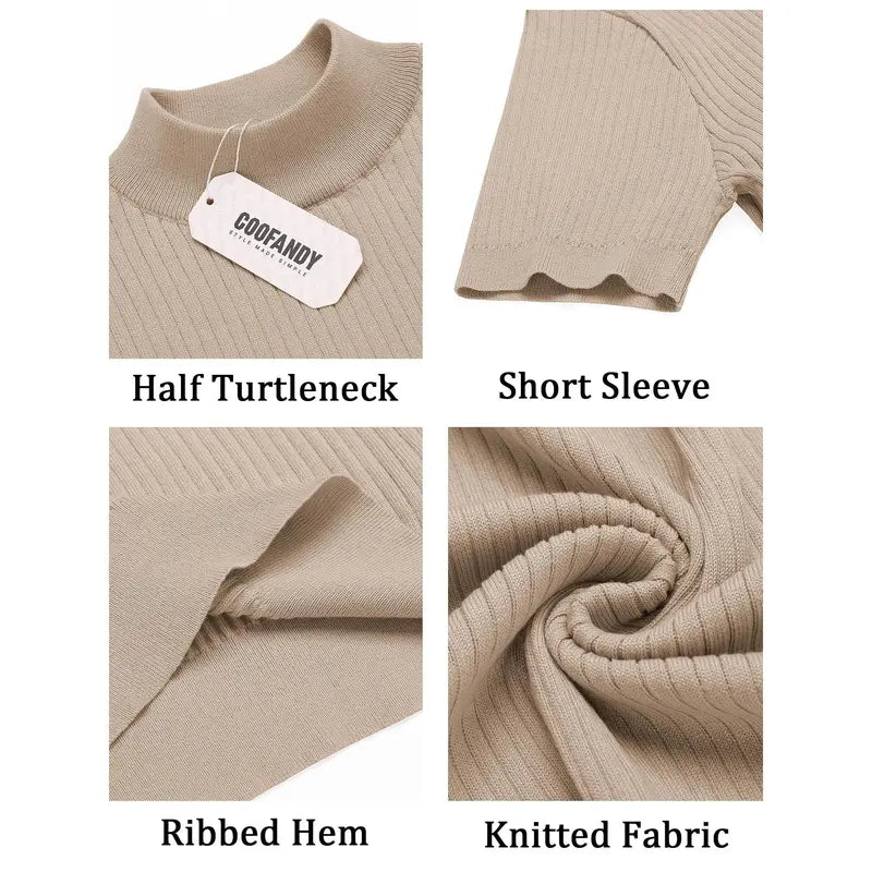 COOFANDY Men's Mock Turtleneck Sweater Short Sleeve Casual Basic Tops Ribbed Knit Pullover Solid Tee