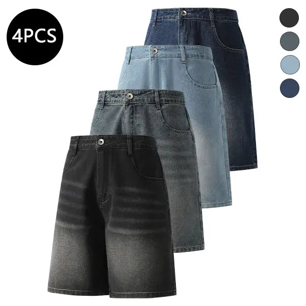5-Pack Men’s Summer Knee-Length Denim Shorts — Trendy High-Street/Streetwear Athletic Casual Loose Fit, Ideal for Fitness and Running