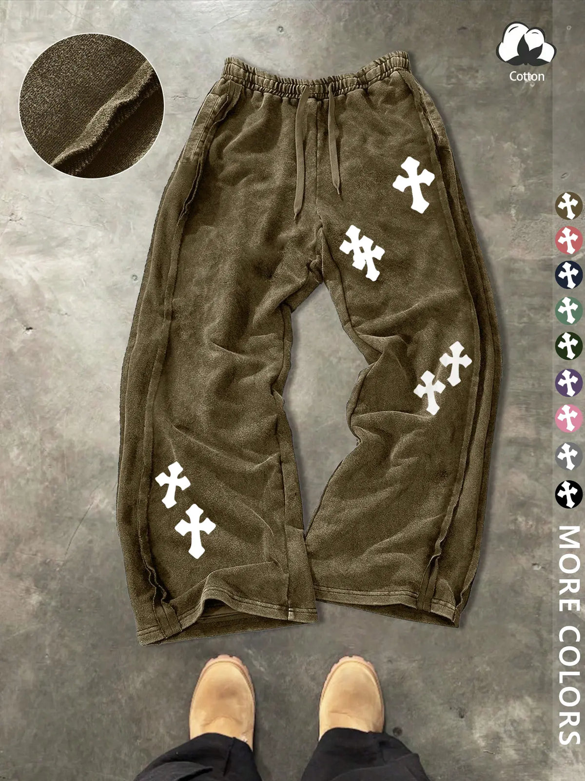 Unisex Street Style Cross Pattern Washed Sweatpants, Loose-Fit, Drawstring Waist, Cotton Fabric, Y2K Trousers, Ideal Gift, Streetwear, Casual Fashion Bottoms