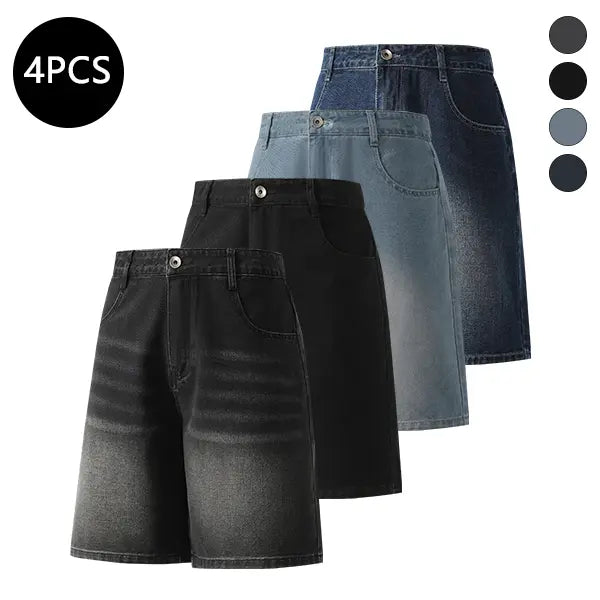 5-Pack Men’s Summer Knee-Length Denim Shorts — Trendy High-Street/Streetwear Athletic Casual Loose Fit, Ideal for Fitness and Running