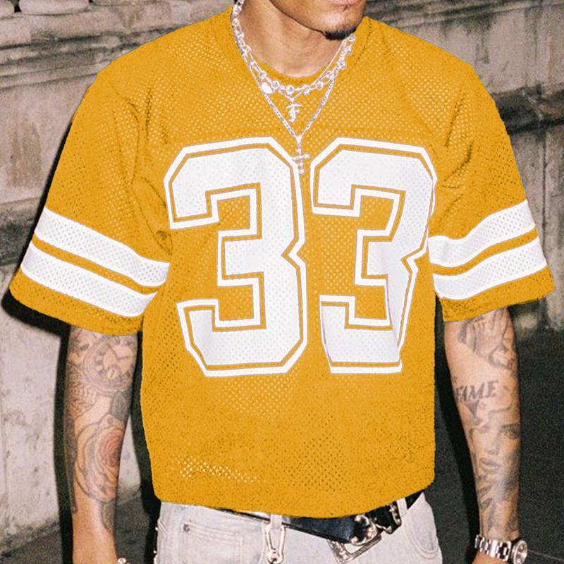 DealsForYouDays Spring To Summer Jersey Shirts Mesh Number Graphic Crew Neck Short Sleeve Streetwear Tee Loose Tops