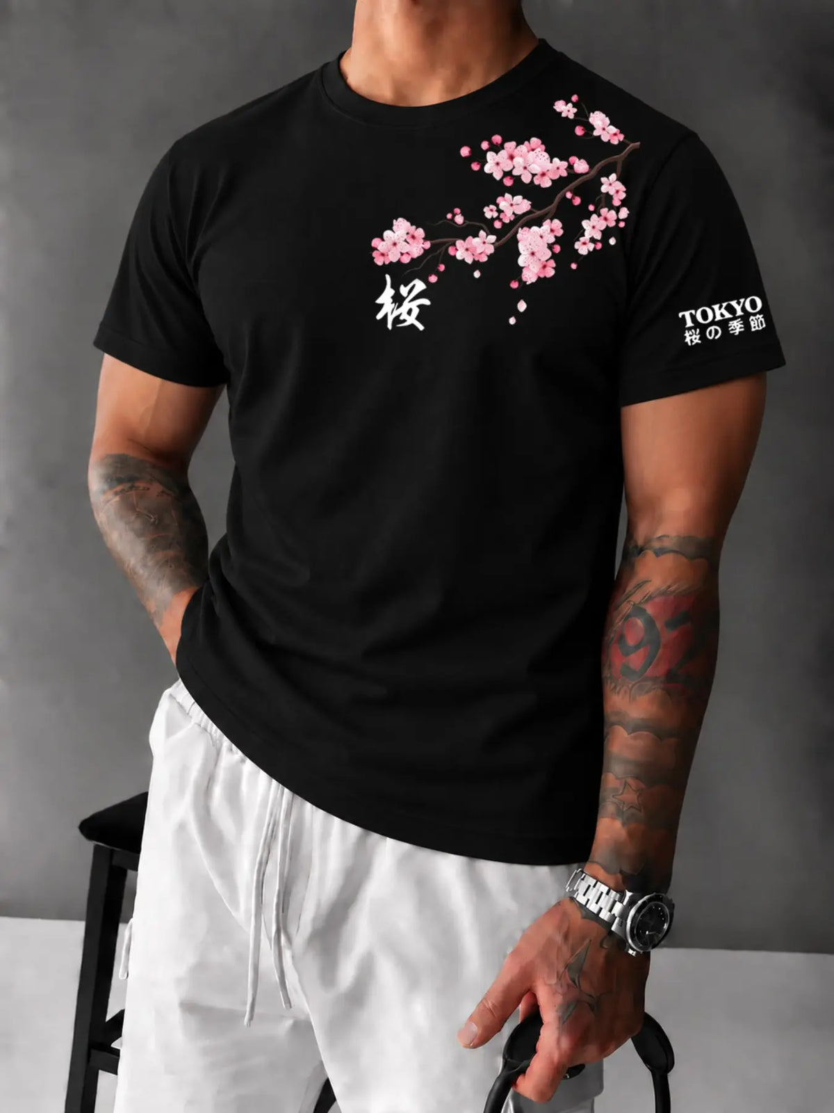 Men's Tokyo Cherry Blossom Fitted T‑Shirt, Casual Japanese Streetwear Tee, Breathable Soft Summer Top#CherryBlossomTee #TokyoStreetwear #JapanesePrintTShirt #FittedTee #TikTokMadeMeBuyIt #StreetwearFashion #SummerTees