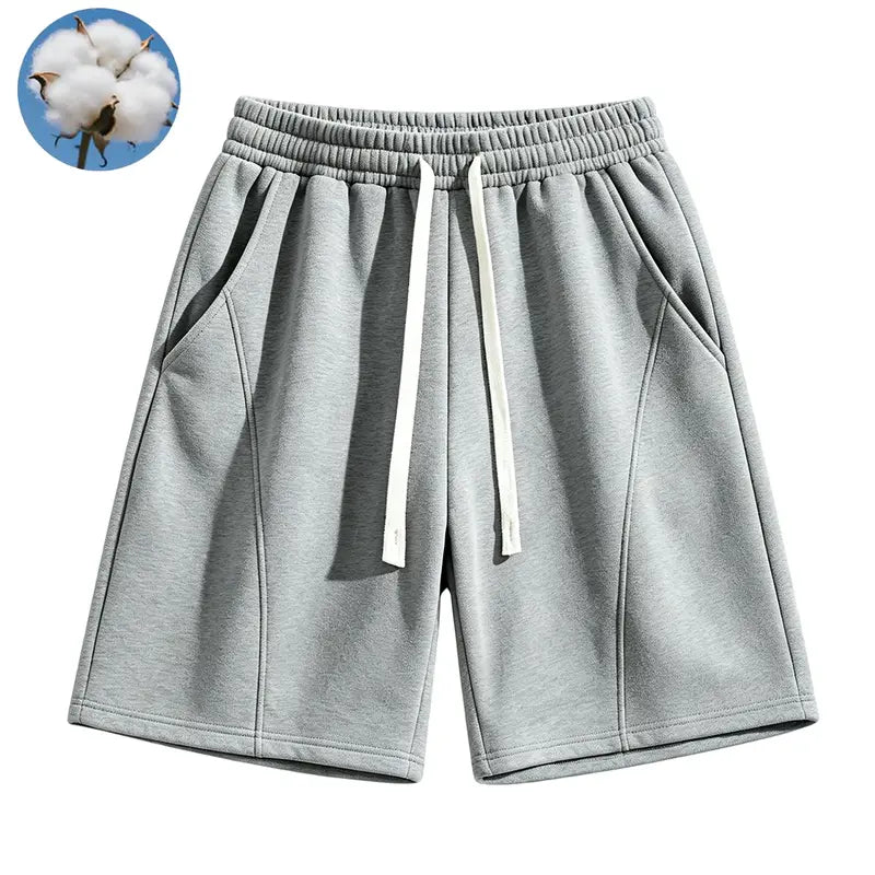 Men's Cotton-Polyester Knitting Fabric 7-in H-Type Cut Loose Active Sweat Shorts - Plain, Soft, Breathable, Anti-Wrinkle, Sweat-Absorbing Above-the-Knee Summer Casual Menswear Bottoms