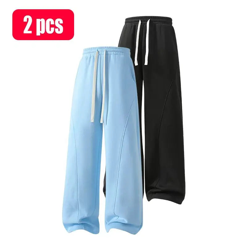 summervibes Men's Solid-Color Drawstring Pants with Curved Blade Design—relaxed fit suitable for all seasons. Street-style men's trousers perfect for everyday wear and layering. Menswear Beige daily wear pant
