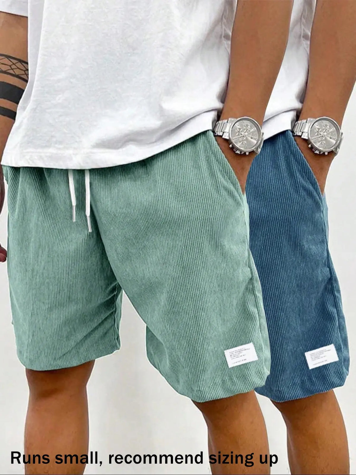 Men's Solid Patched Drawstring Waist Shorts, Menswear Regular Fit Casual Pocket Elastic Waist Shorts for Summer, Men's Bottoms for Daily Wear, Drawstrings Shorts