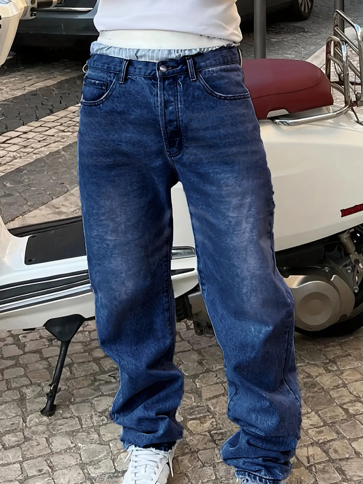 Men's New Fashion Casual Washed Jeans, Denim Woven Jeans, Four-Season Versatile Simple Style, Plain Surface Fitted Jeans, All Seasons Wear