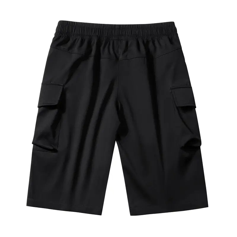 Set of 3 men’s summer casual cargo shorts — elastic waistband design, multiple pockets and letter appliqué pattern decorations, regular fit with a mid-rise waist, non-stretch fabric suitable for everyday wear and leisure activities, non-see-through fabric