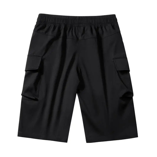 Set of 3 men’s summer casual cargo shorts — elastic waistband design, multiple pockets and letter appliqué pattern decorations, regular fit with a mid-rise waist, non-stretch fabric suitable for everyday wear and leisure activities, non-see-through fabric