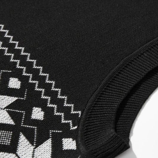 Men's Regular Fit Geometric Print V Neck Sweater Vest, Menswear Casual Stylish Fashion Preppy Youthful Aesthetic Sleeveless Knit Top for Fall & Winter Aesthetic