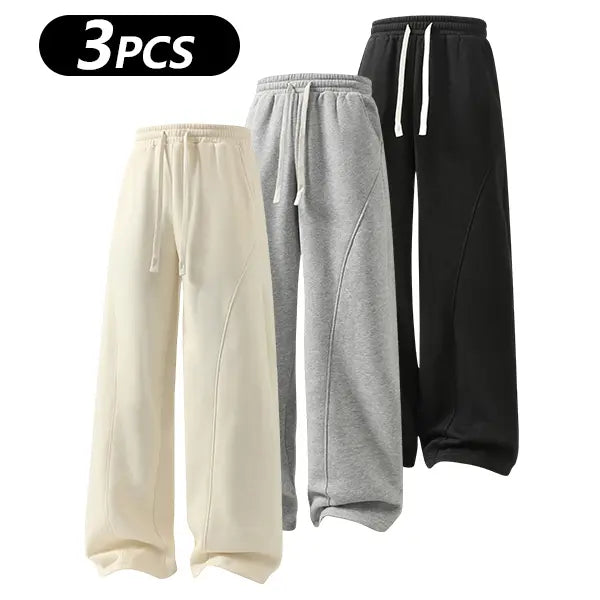 summervibes Men's Solid-Color Drawstring Pants with Curved Blade Design—relaxed fit suitable for all seasons. Street-style men's trousers perfect for everyday wear and layering. Menswear Beige daily wear pant