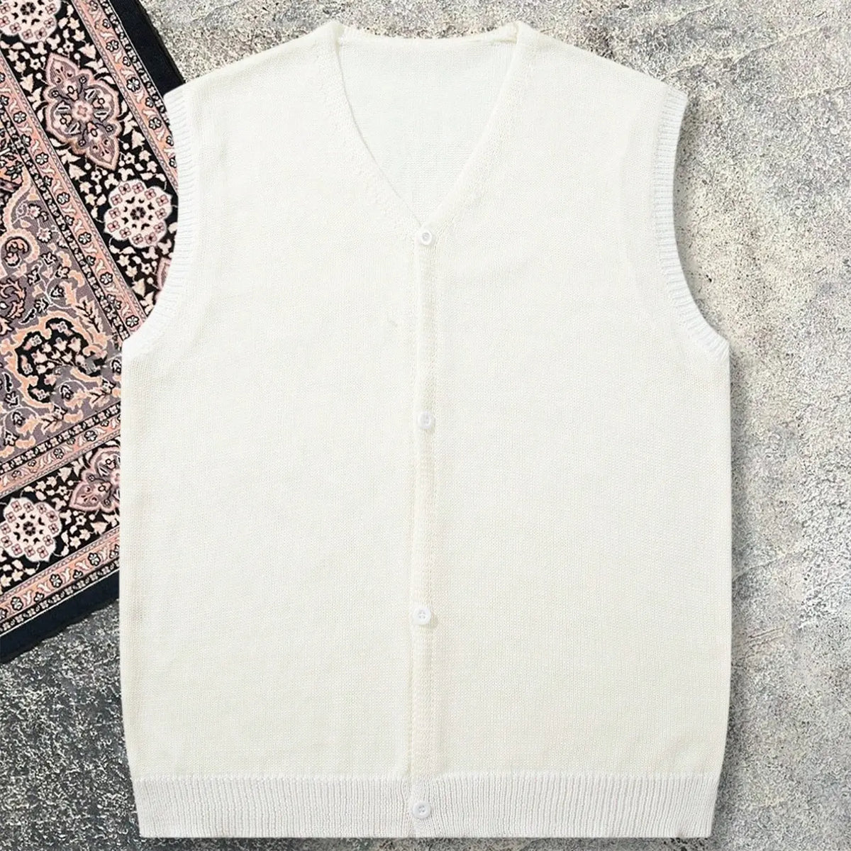 Spring Summer Loose Comfortable Breathable V-Neck Cardigan, Solid Color Knit Top, Sleeveless Vest, Unisex Neutral Style