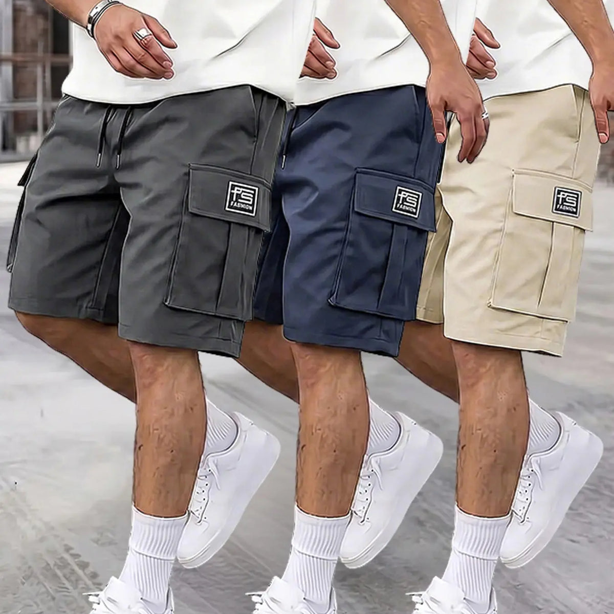 Men's 3-Pack Practical Loose Cargo Shorts with Pockets, Large Side Pockets, Drawstring Waist, Casual Athleisure Street Style, Sportswear, Geometric, Summer Outdoor Sports