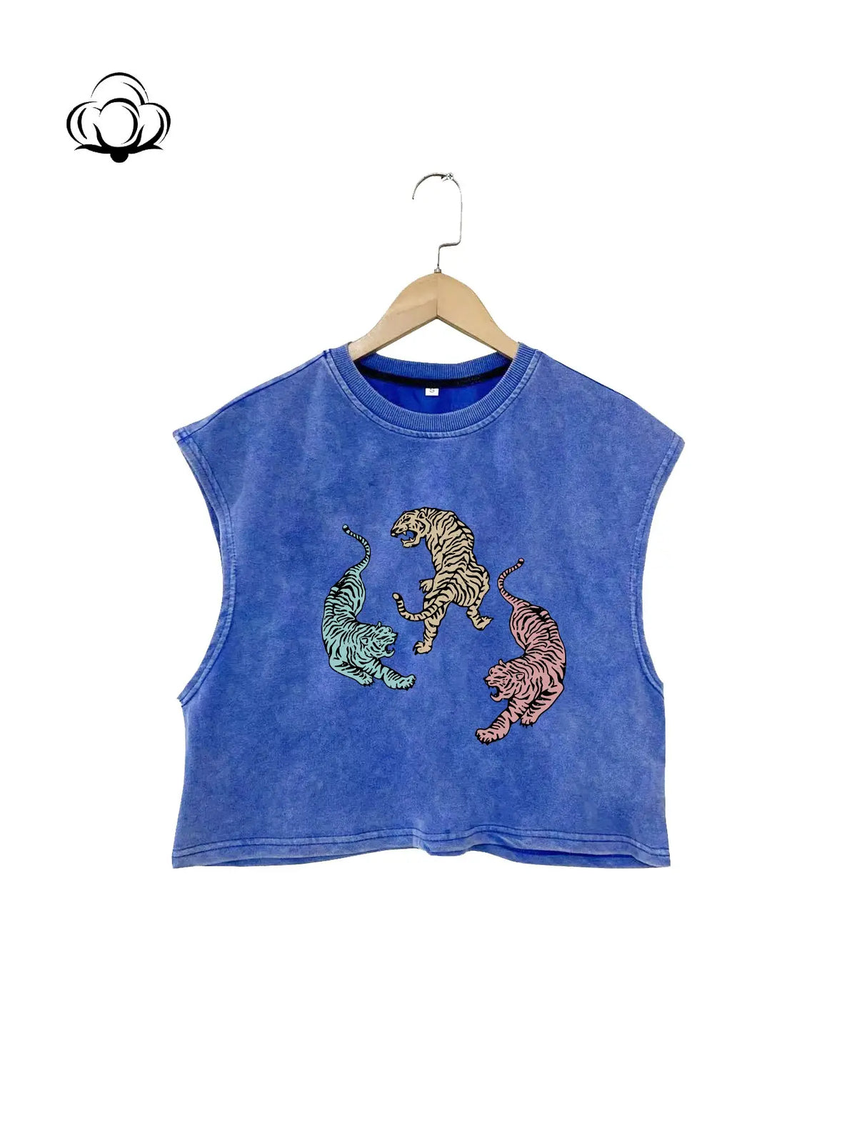 Fashion Tiger Print Cotton Vest, Loose-Fit Round Neck Sleeveless Top, Breathable Summer Essential, Street Style, All-Season Wear, Graphic Sleeveless Vest