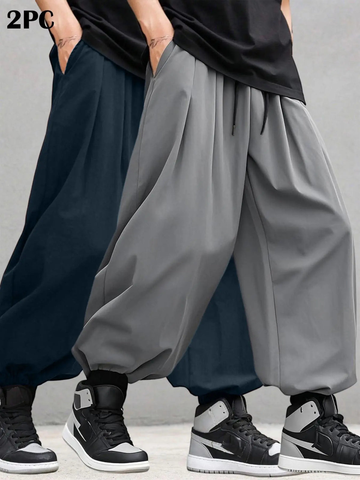 Men's Plain Waist Pants, Loose Fitting Drawstring, Loose Oversized Casual Comfy Breathable Pocket Jogger Pants for Spring & Fall, Fashion Men's Bottoms for Daily Wear