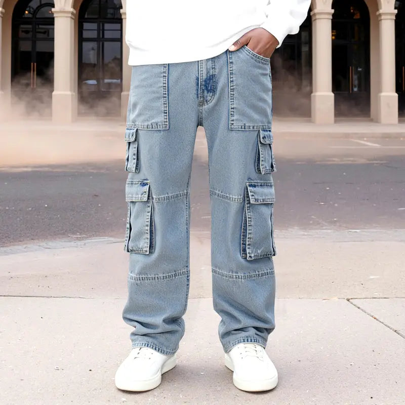 GINGTTO Men's Baggy Jeans Loose Hip Hop Wide Leg Denim Pants with Cargo Pockets