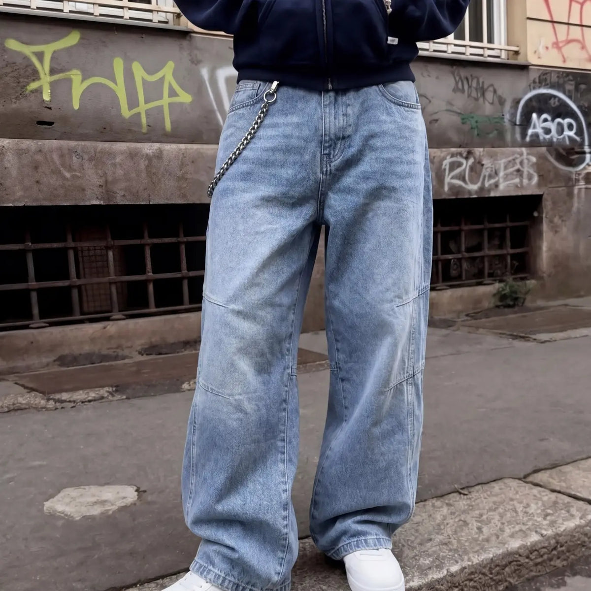 Men's Loose Fit Wide Leg Denim Jeans, Pants, Vintage Washed Button Fly, Natural Waist, Casual All-Season Streetwear, Suitable for Daily Wear