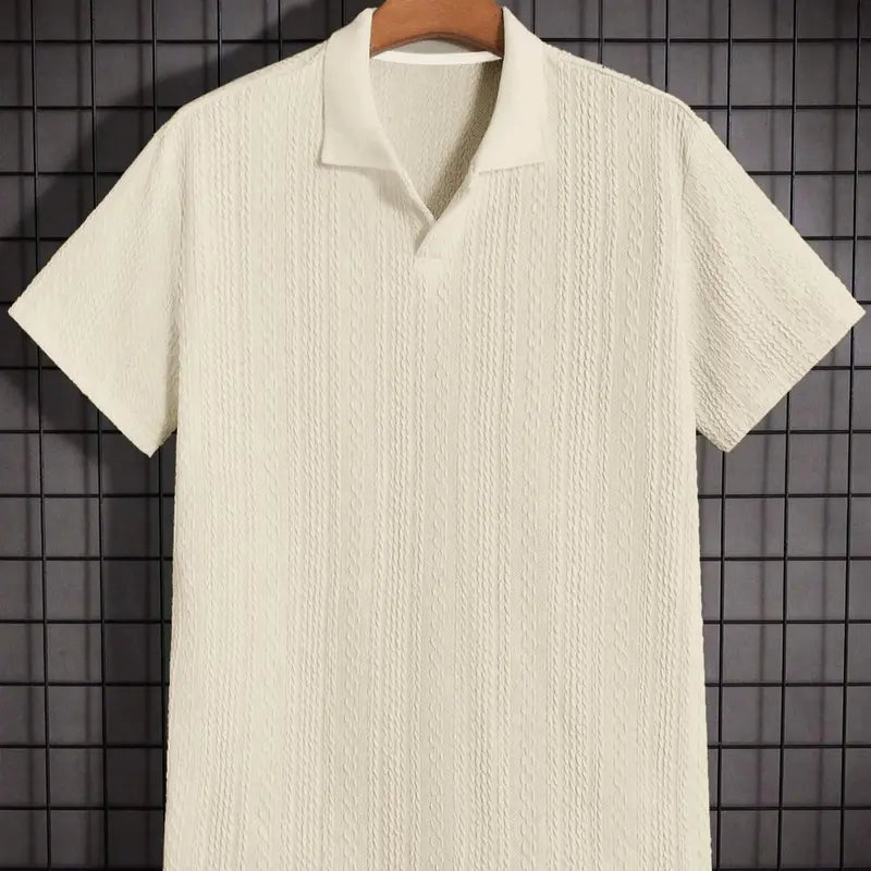 Men's Solid Jacquard Knit Polo Shirt, Regular Fit Casual Short Sleeve Collared Top for Summer, National Day Clothing, Fashion Menswear Men's Clothes for Daily Wear，summer outfits，mensfashion，mens clothing，guys giftsJacquard polo shirt funny men