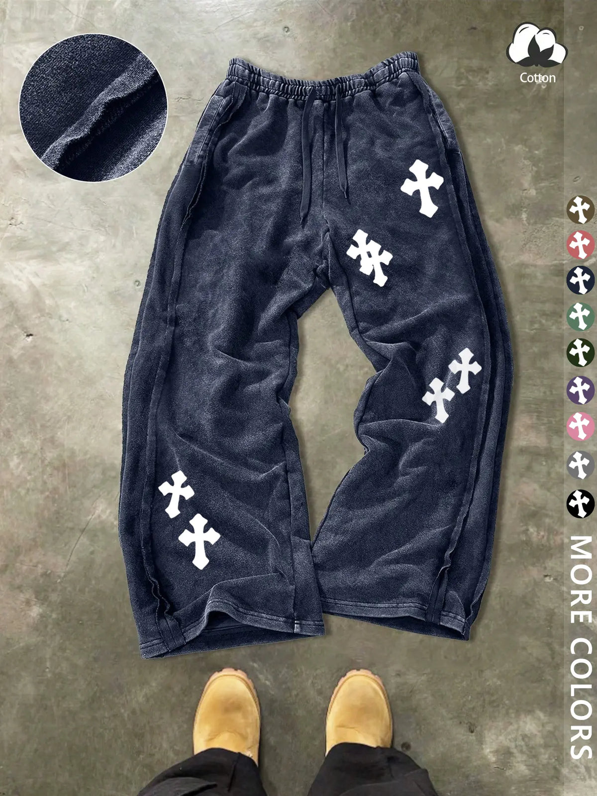 Unisex Street Style Cross Pattern Washed Sweatpants, Loose-Fit, Drawstring Waist, Cotton Fabric, Y2K Trousers, Ideal Gift, Streetwear, Casual Fashion Bottoms