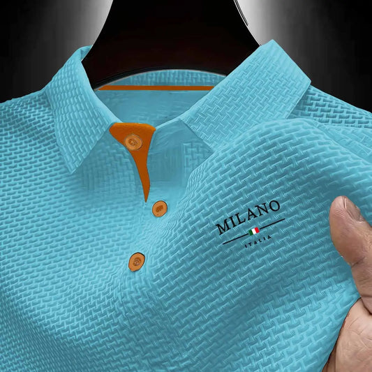 Y314milano Men's Summer Polo Shirt, Casual Polo Shirts, Knitted Shirt, Quick-Dry Breathable Geometric Pattern, Slim-Fitting Casual Sporty Top, Essential Men's Clothing