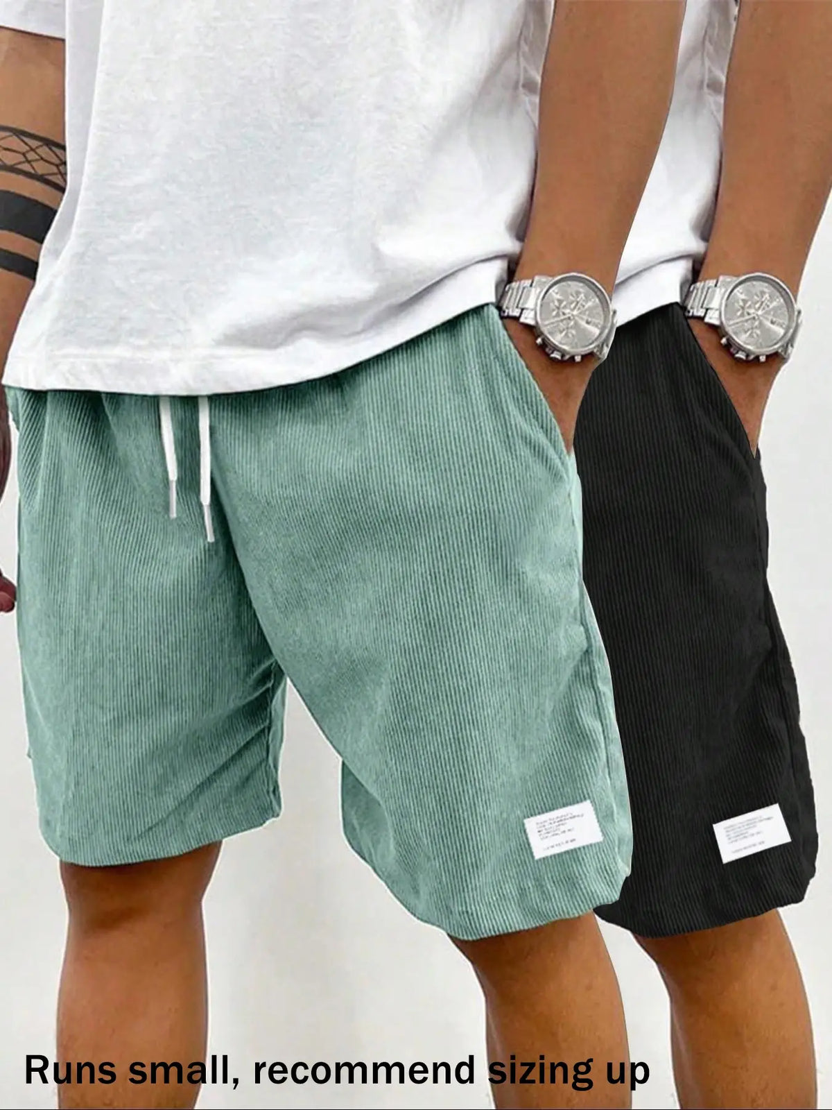 Men's Solid Patched Drawstring Waist Shorts, Menswear Regular Fit Casual Pocket Elastic Waist Shorts for Summer, Men's Bottoms for Daily Wear, Drawstrings Shorts
