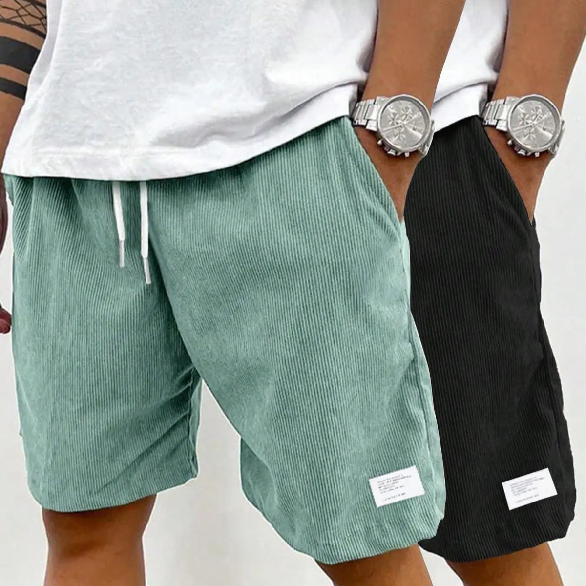 Men's Solid Patched Drawstring Waist Shorts, Menswear Regular Fit Casual Pocket Elastic Waist Shorts for Summer, Men's Bottoms for Daily Wear, Drawstrings Shorts
